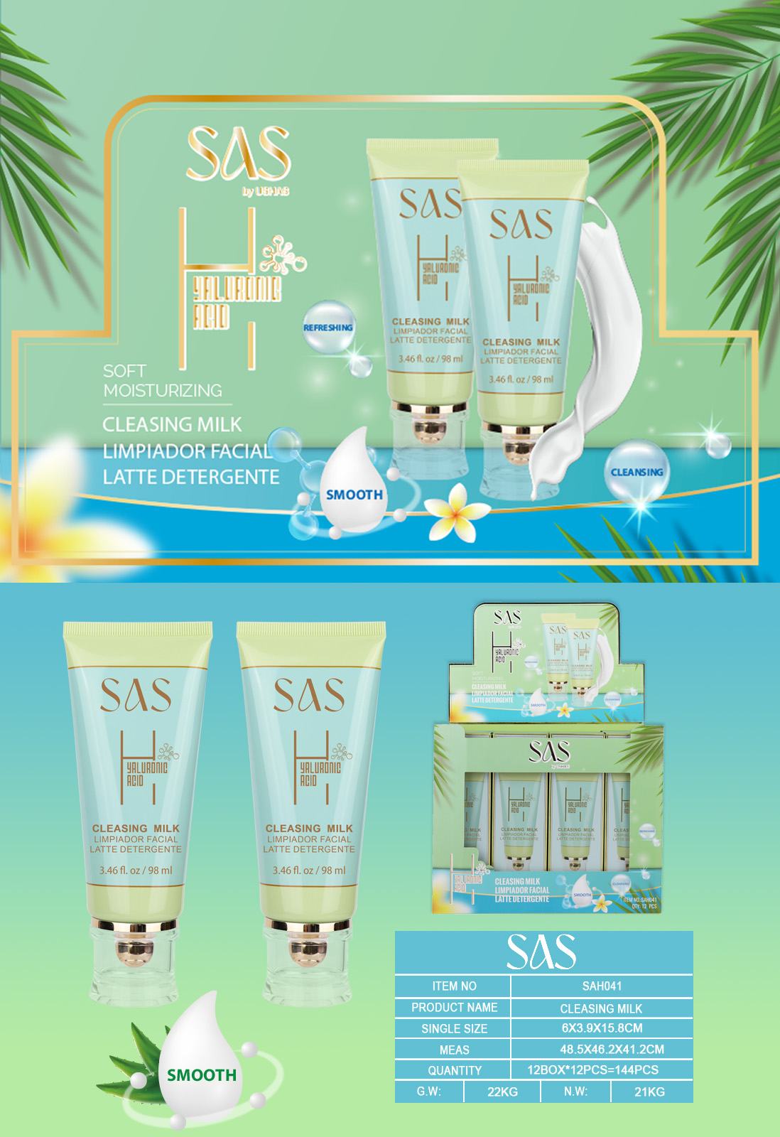 Sas - Limpiador Facial de Acido Hialuronico 12 Unidades SAH041