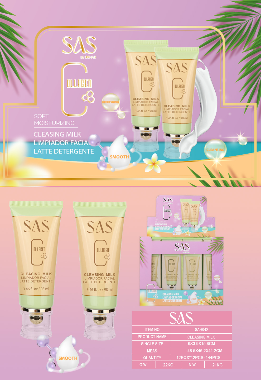 Sas - Limpiador Facial de Colágeno 12 Unidades SAH042