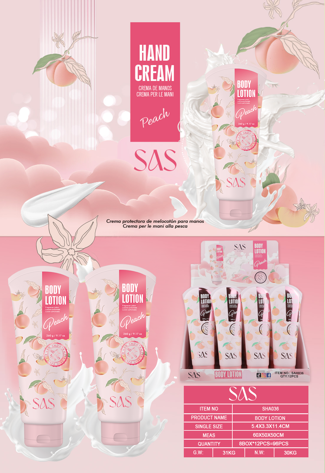 Sas - Crema De Manos Durazno 12 Unidades SAH036