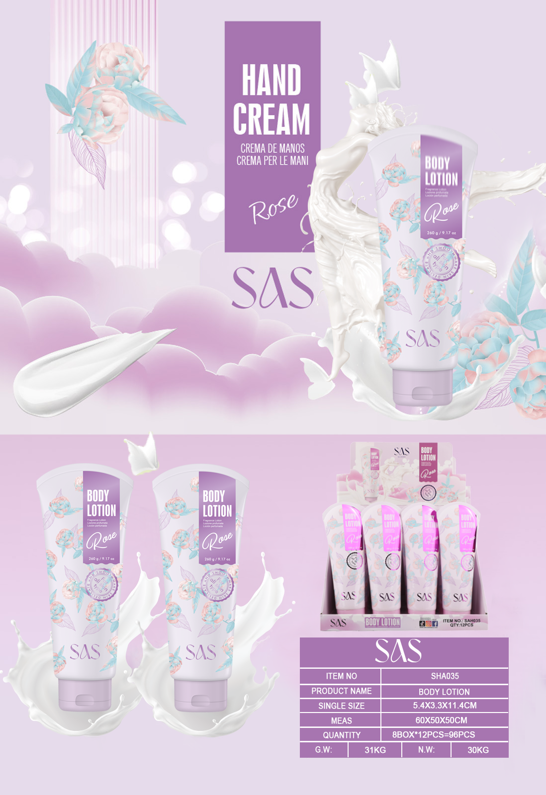 Sas - Crema De Manos Rose 12 Unidades SAH037