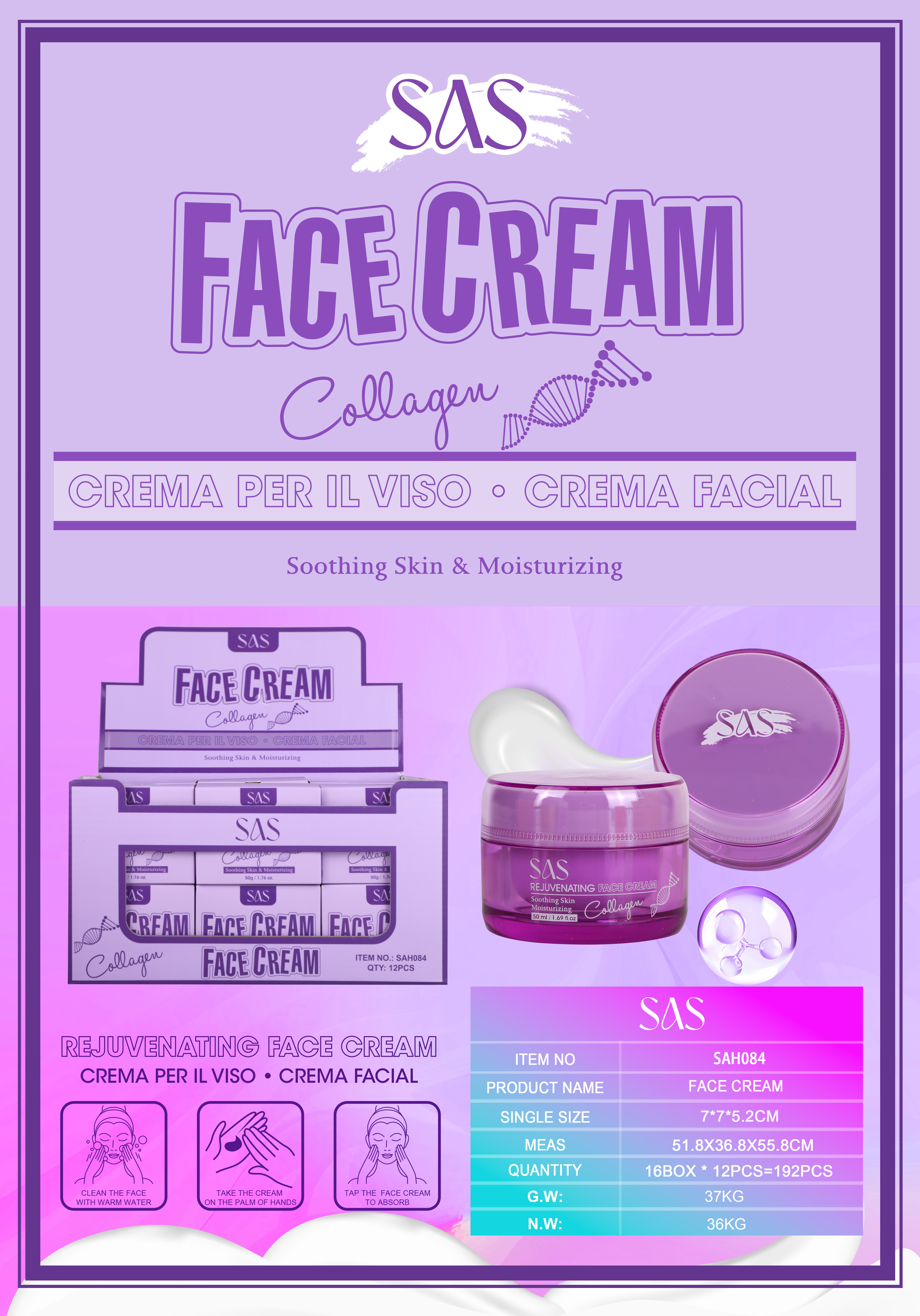 Sas - Crema Facial de Colageno 12 Unidades SAH084