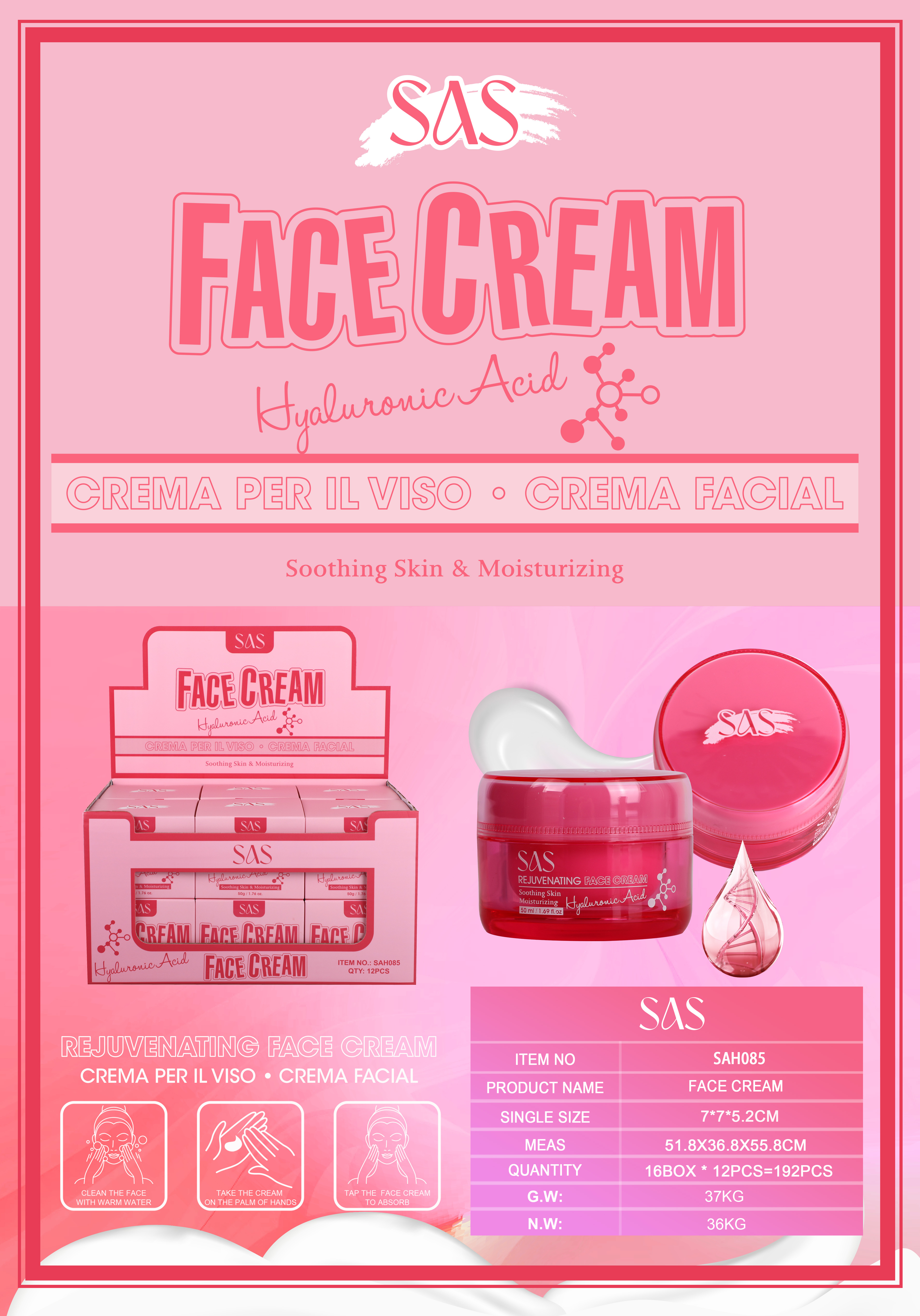 Sas - Crema Facial de Acido Hialuronico 12 Unidades SAH085