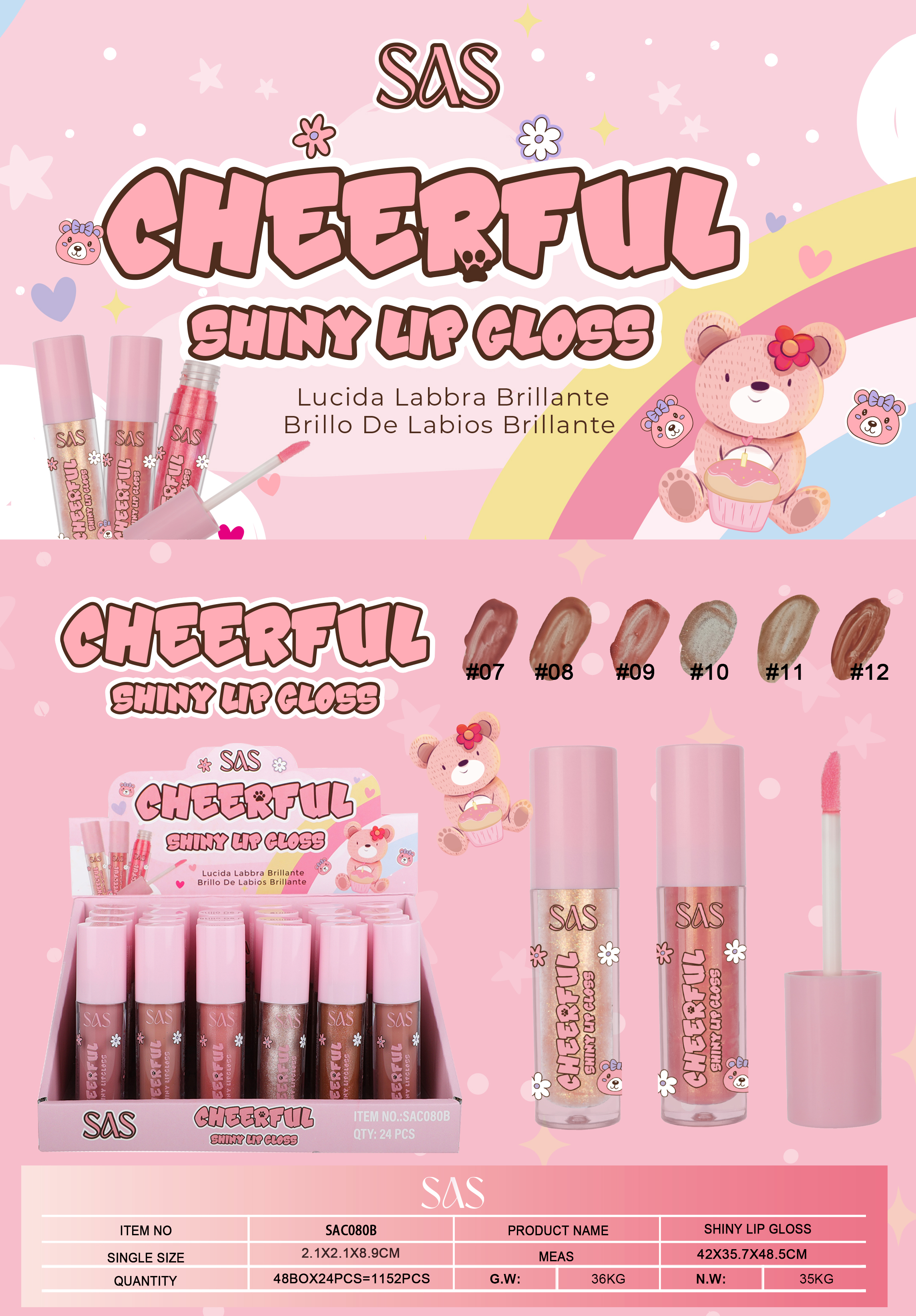 Sas - Brillo de Labios Cheerful 24 Unidades SAC080B