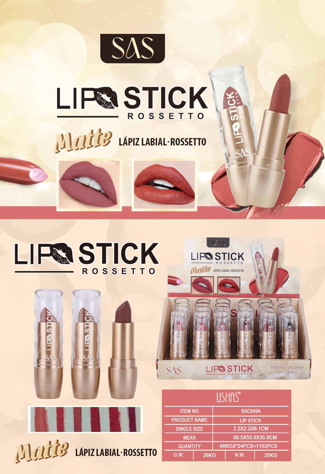 Sas - Labial Matte 24 Unidades SAC049A