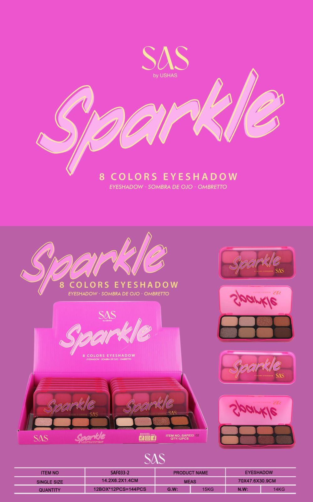 Sas - Sombra Sparkle 12 Unidades SAF033-2