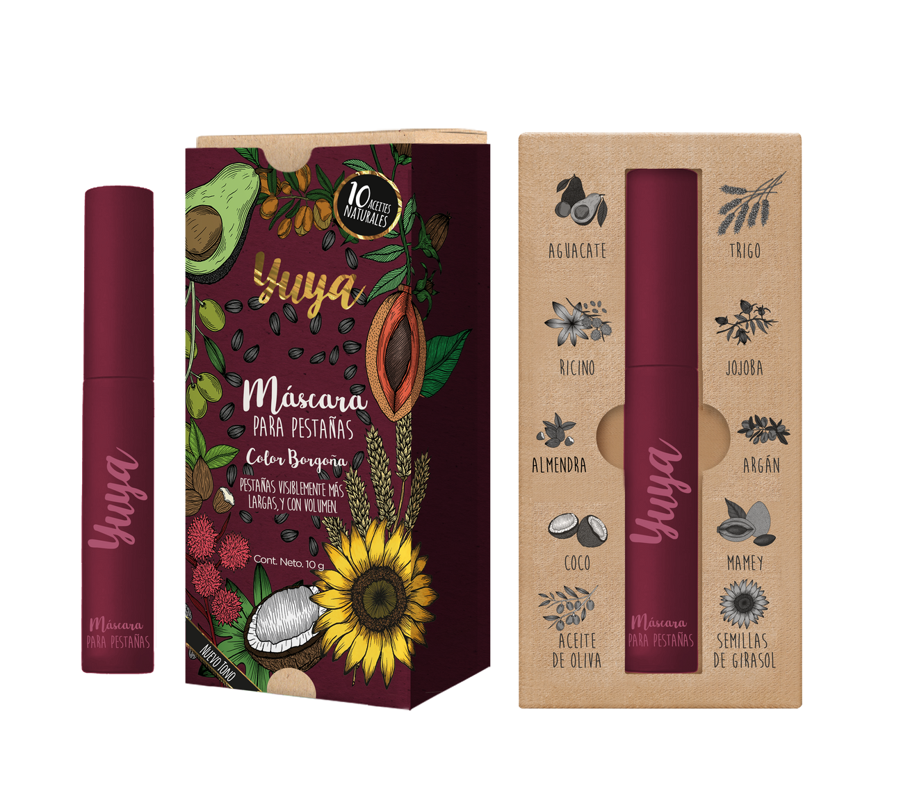 Yuya - Mascara De Pestañas 10 Aceites Naturales Borgoña