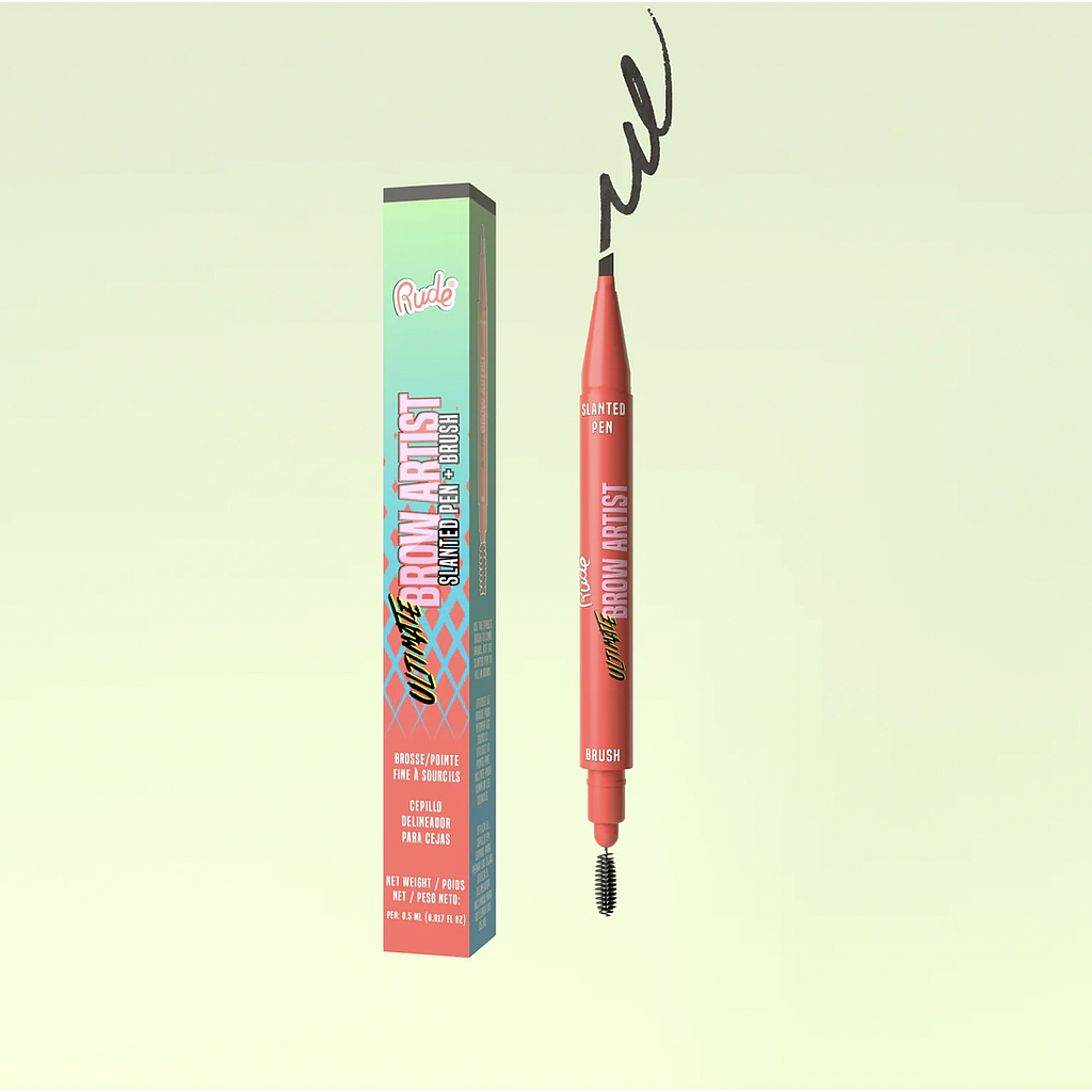 Rude - Ultimate Brow Artist Slanted Pen And Brush - Black Brown