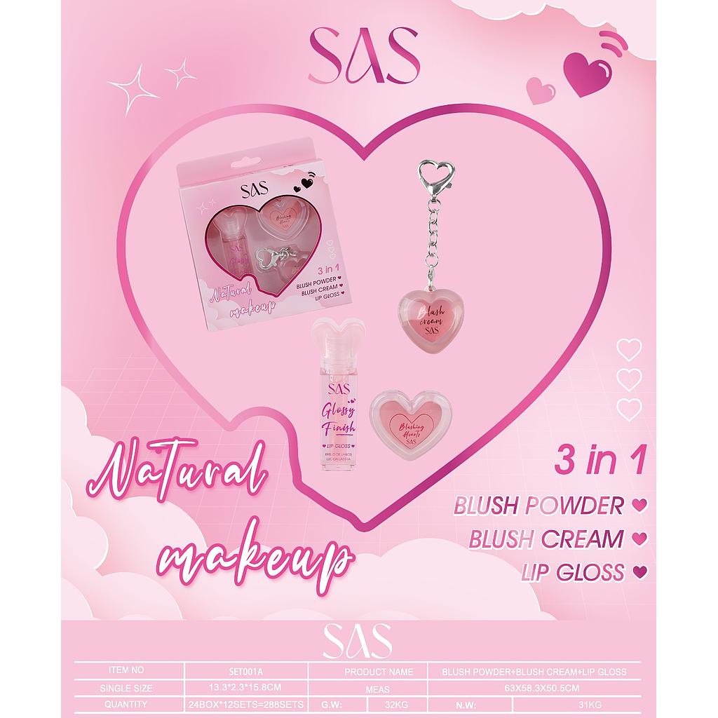 SAS - Lip Gloss+Blush Powder+ Blush Cream SET001A