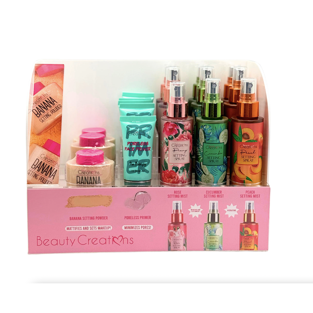 Beauty Creations - Polvos Banana + Primer Poreless + Spray Fijador Display 30 unidades