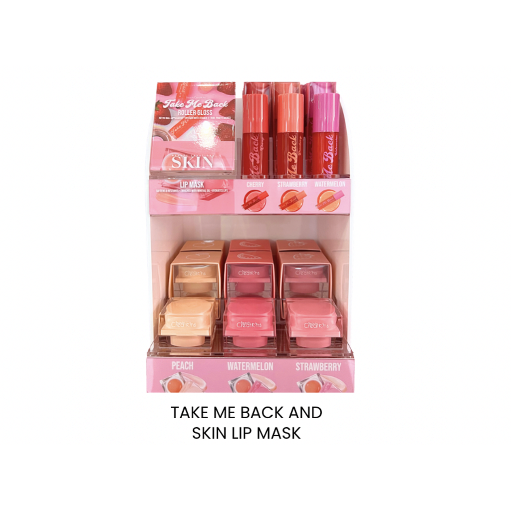 Beauty Creations - Take Me Back Roller &amp; Skin Lip Mask Display 36 Unidades + Testero (TBGSL)